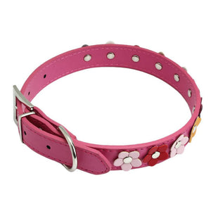 Cute Adjustable Floral Studded Leather Dog Collar