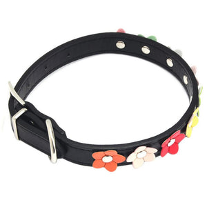 Cute Adjustable Floral Studded Leather Dog Collar